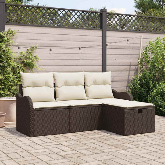 vidaXL 4 Piece Garden Sofa Set με Μαξιλάρια Καφέ Πολυ Ρατάν