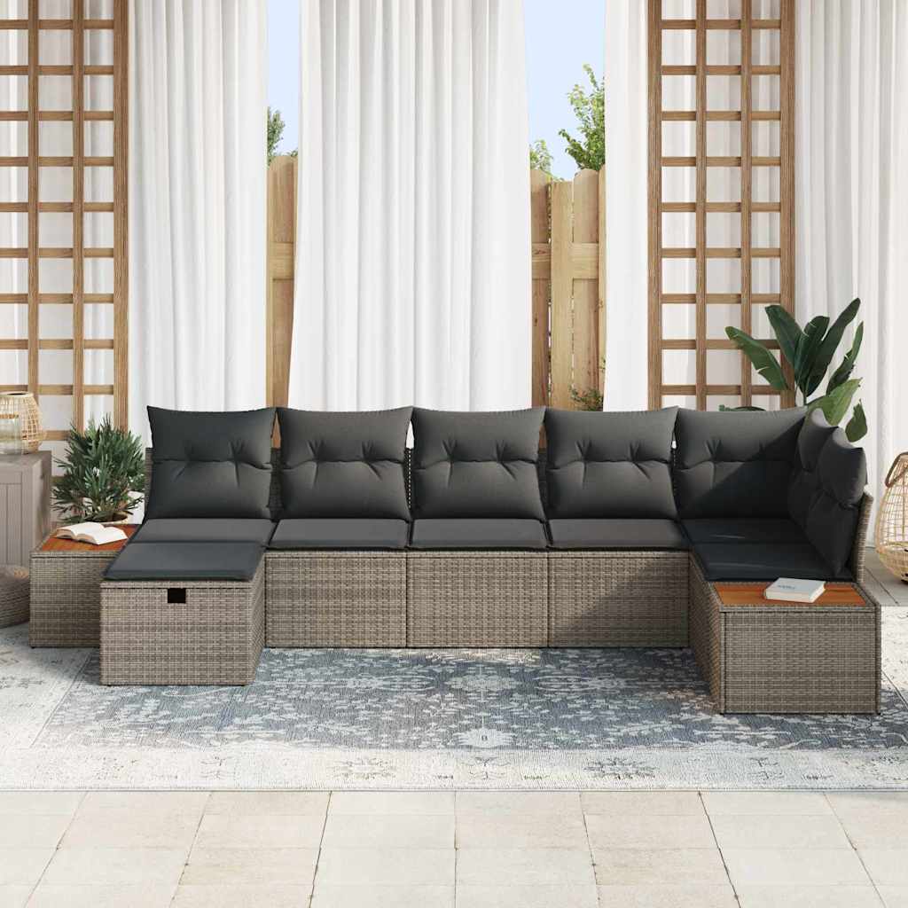 vidaXL Σετ Καναπέ Κήπου με μαξιλάρι 7 pcs Γκρι Πολυ ράταν
