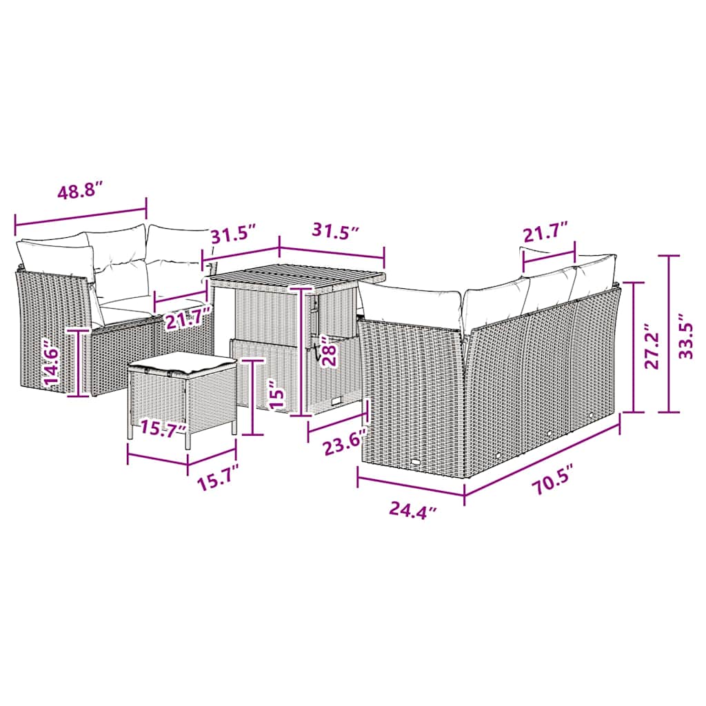 vidaXL Σετ Καναπέ Κήπου 8 Τεμαχίων με Μαξιλάρια Μαύρο Πολυρατάν Ακακία