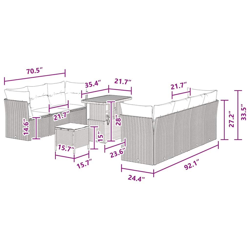 vidaXL Σετ Καναπέ Κήπου 10 Τεμαχίων Με Μαξιλάρια Μαύρο Πολυρατάν Ακακία