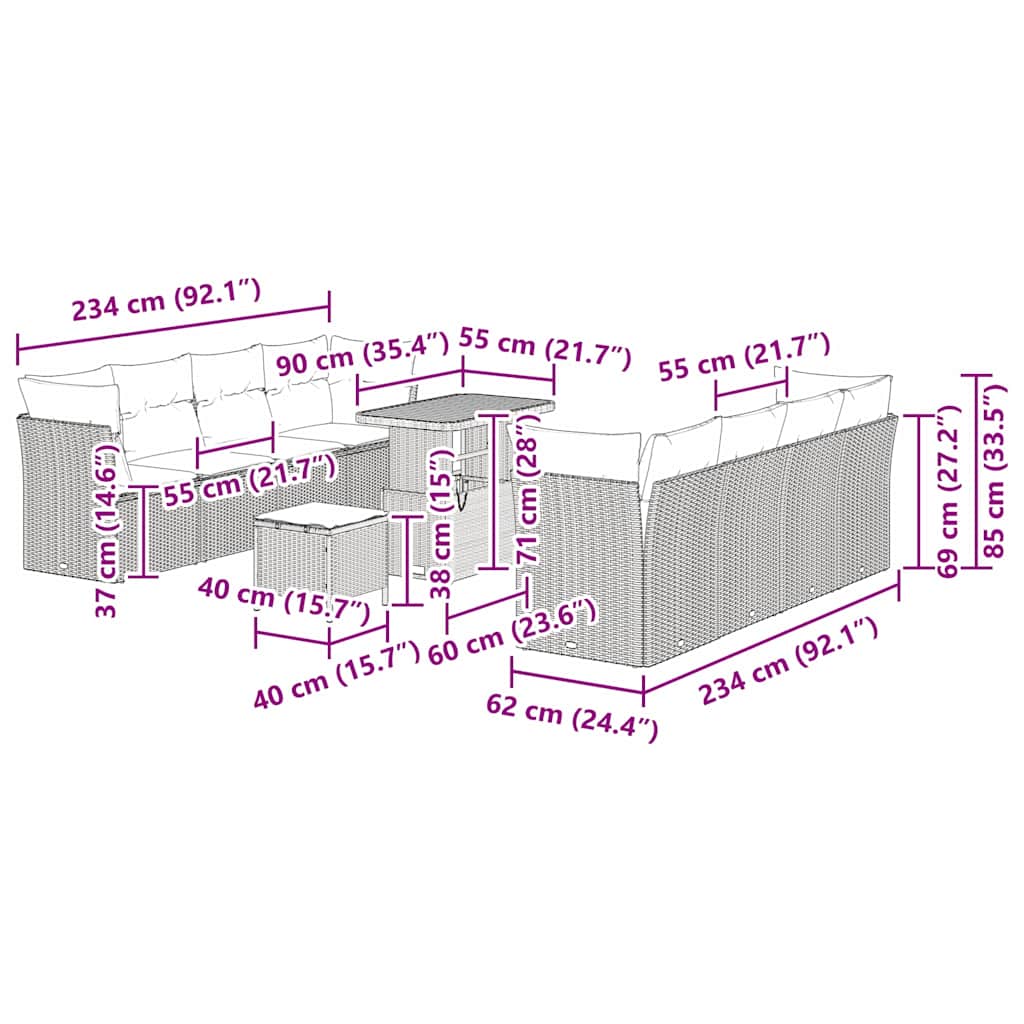 vidaXL Σετ Καθιστικού 11 τεμαχίων κήπου με μαξιλάρια Μπεζ Συνθετικό Ρατάν Ακακία