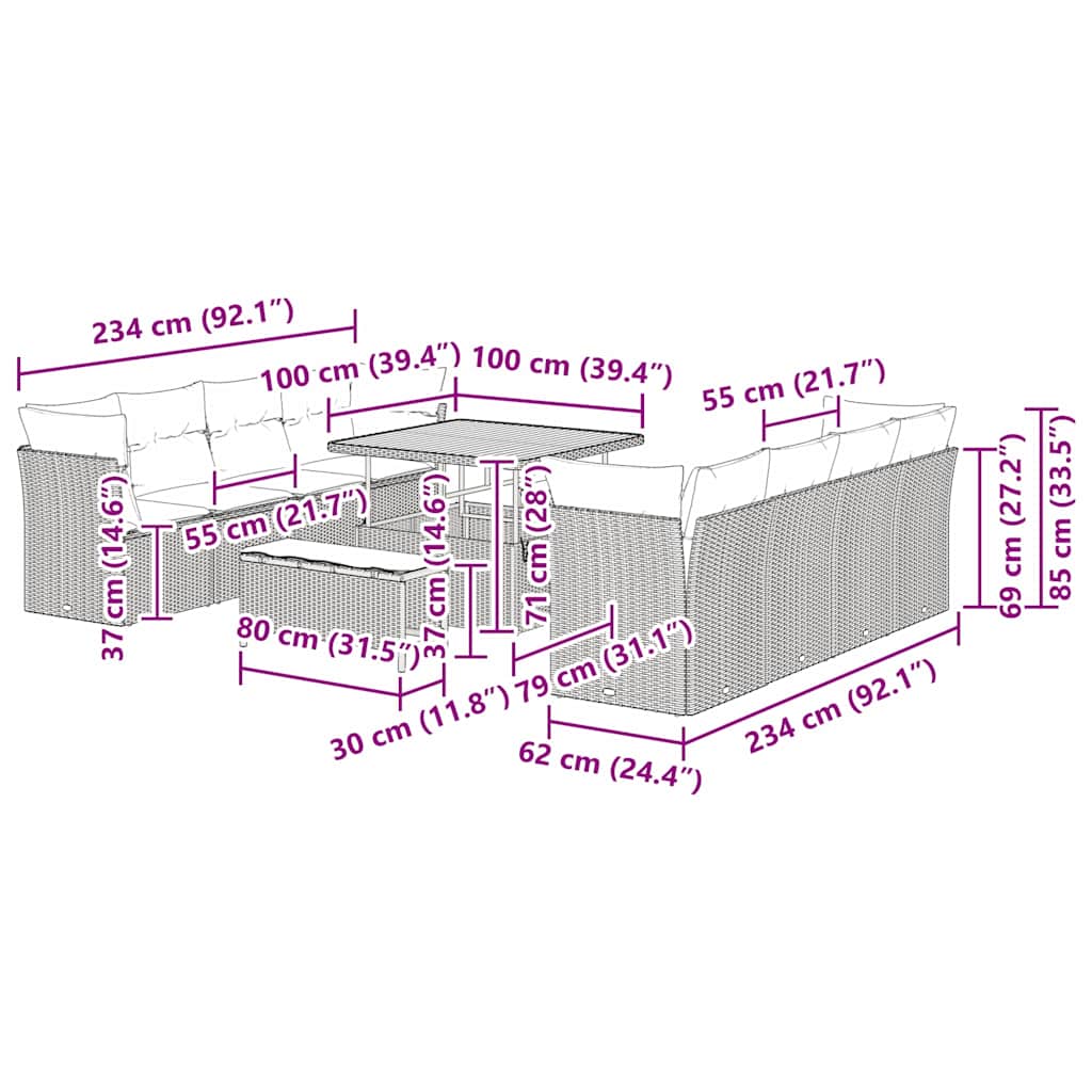 vidaXL Σετ Καναπέ 11 Τεμαχίων Κήπου με Μαξιλάρια Γκρι Πολυεσθέρας Ακακία