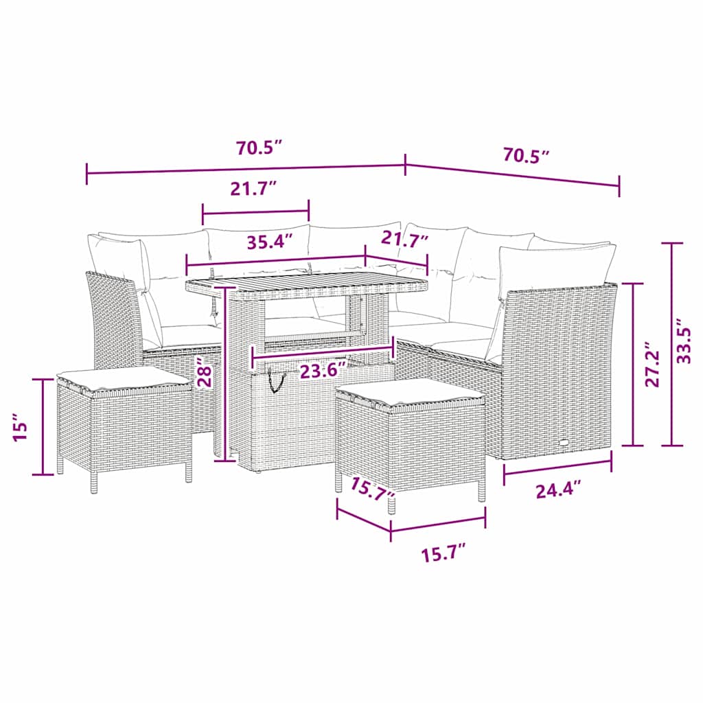 vidaXL Σετ σαλονιού 8 τεμαχίων με μαξιλάρια Μαύρο Πολυ Ρατάν Ακακίας