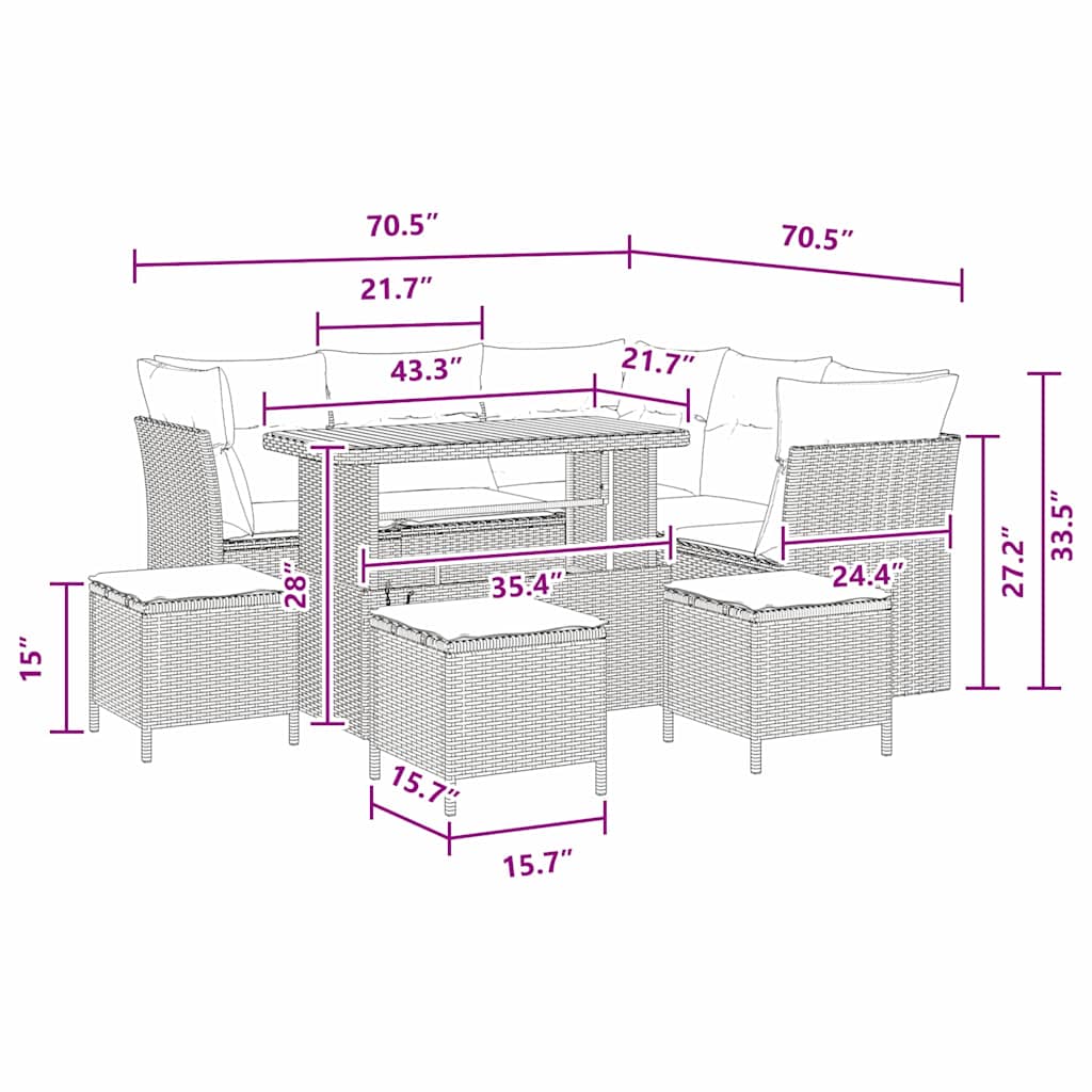 vidaXL Σετ Γωνιακού Καναπέ 9 Τεμαχίων με Μαξιλάρια Μαύρο Πολυ Ρατάν Ακακίας