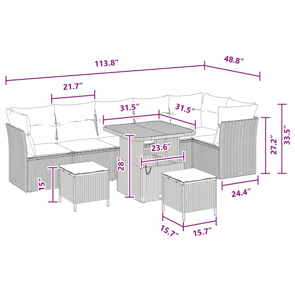 vidaXL Σετ Σαλονιού Κήπου 9 Τεμαχίων με Μαξιλάρια Μαύρο Πολυ Ρατάν Ακακία