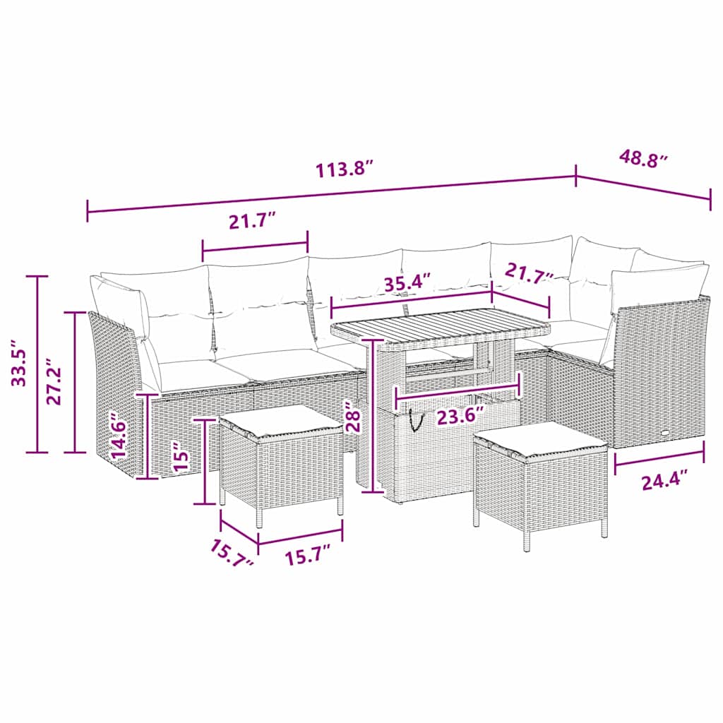 vidaXL Σετ 9 Τεμαχίων Καναπέ Κήπου με Μαξιλάρια Μαύρο Πολυ Ρατάν Ακακία