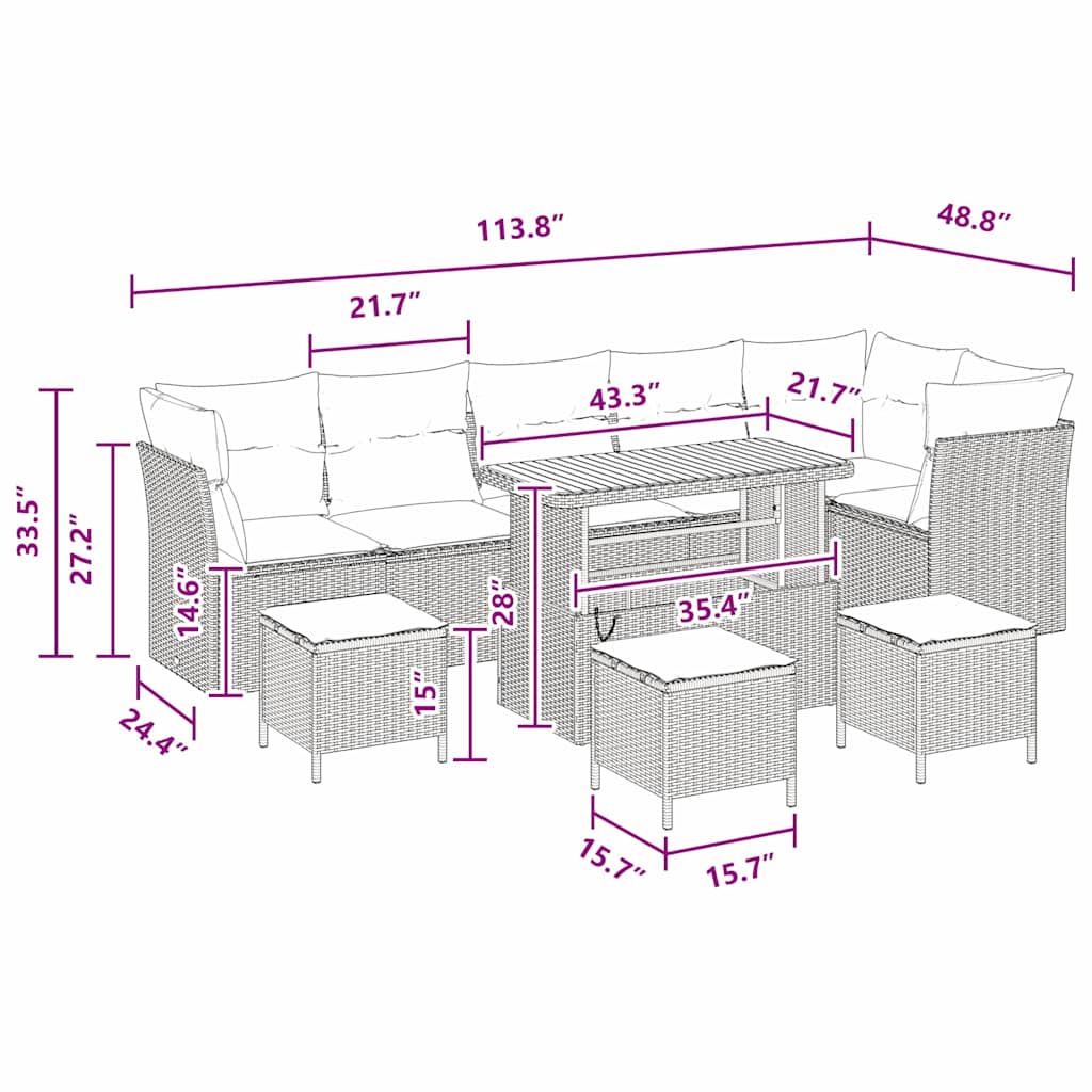 vidaXL Σετ 10 Τεμ. Καναπέδων Κήπου Με Μαξιλάρια Μαύρο Πολυ Ρατάν Ακακία, vidaXL Σετ 4 Τεμ. Καθιστικού Κήπου Με Μαξιλάρια Μαύρο Πολυ Ρατάν Ακακία