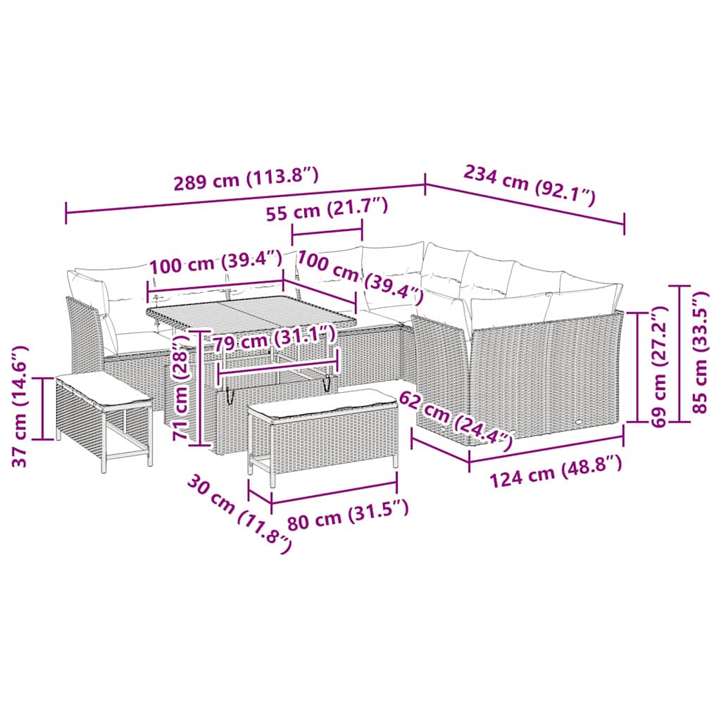 vidaXL Σετ Καναπέ 12 τεμαχίων με Μαξιλάρια Μαύρο Πολυρατάν Ακακία