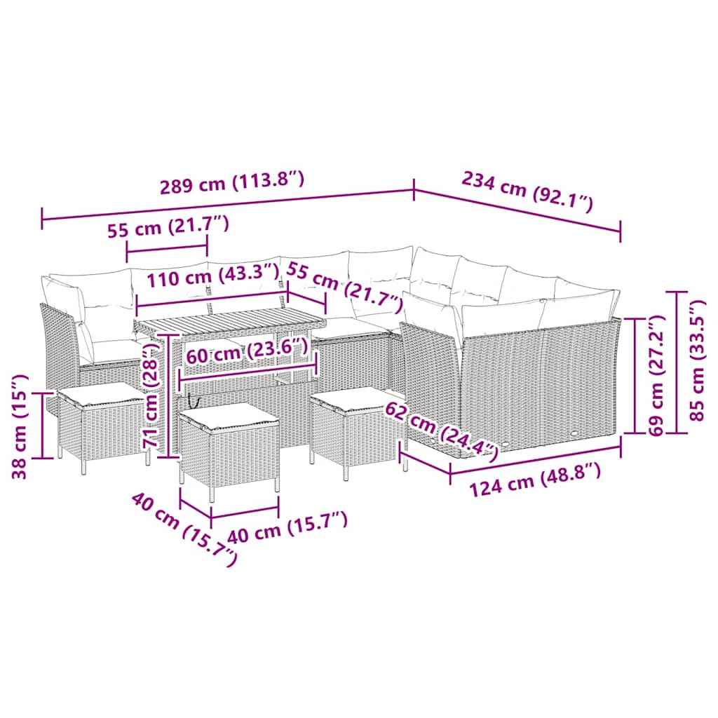 vidaXL Σετ Σαπούνι Κήπου 13 Τεμαχίων με Γκρι Μαξιλάρια Πολυ Ράτα Ακακία
