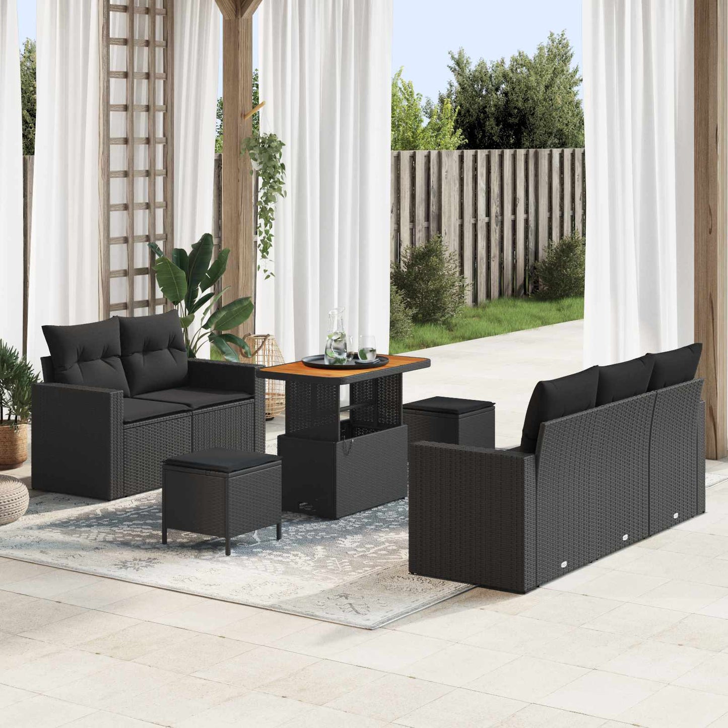 vidaXL Σετ Καναπέ Κήπου με μαξιλάρι 8 pcs Μαύρο συνθετικό ρατάν