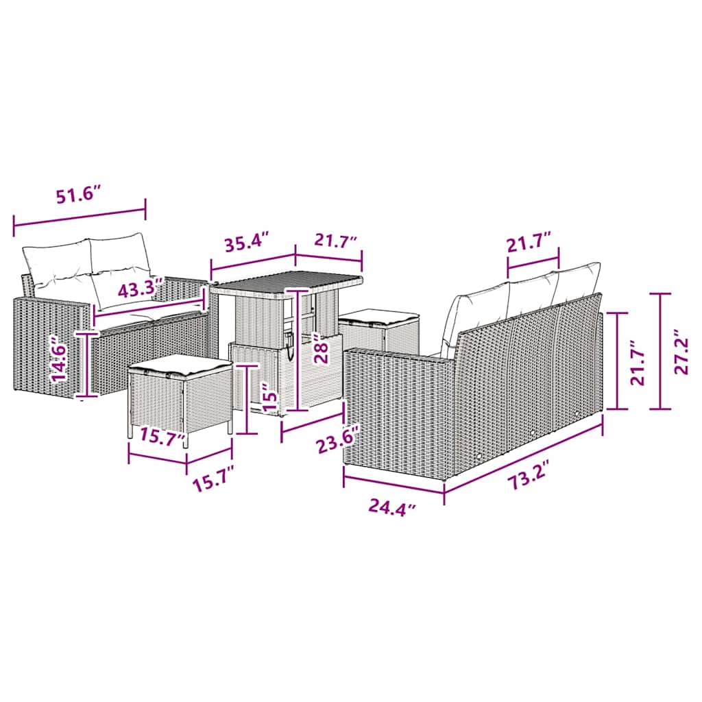 vidaXL Σετ Σαλονιού Κήπου 8 Τεμαχίων με Μαύρα Μαξιλάρια από Πολυ Rattan.