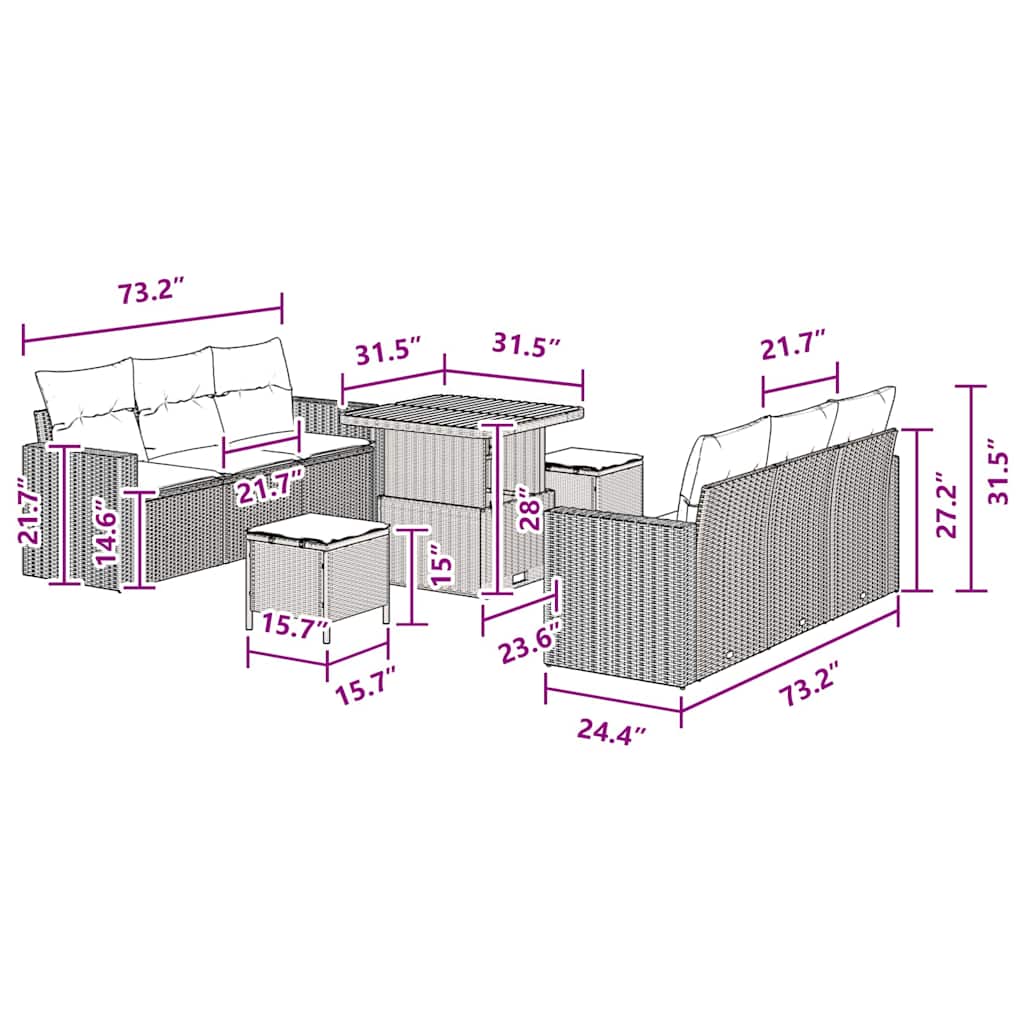 vidaXL Σετ Καναπέ Κήπου 9 Τεμαχίων με Μαξιλάρια Μαύρο Πολυ Ρατάν, vidaXL Σετ Τραπεζαρίας Κήπου 3 Τεμαχίων με Μαξιλάρια Μαύρο Πολυ Ρατάν