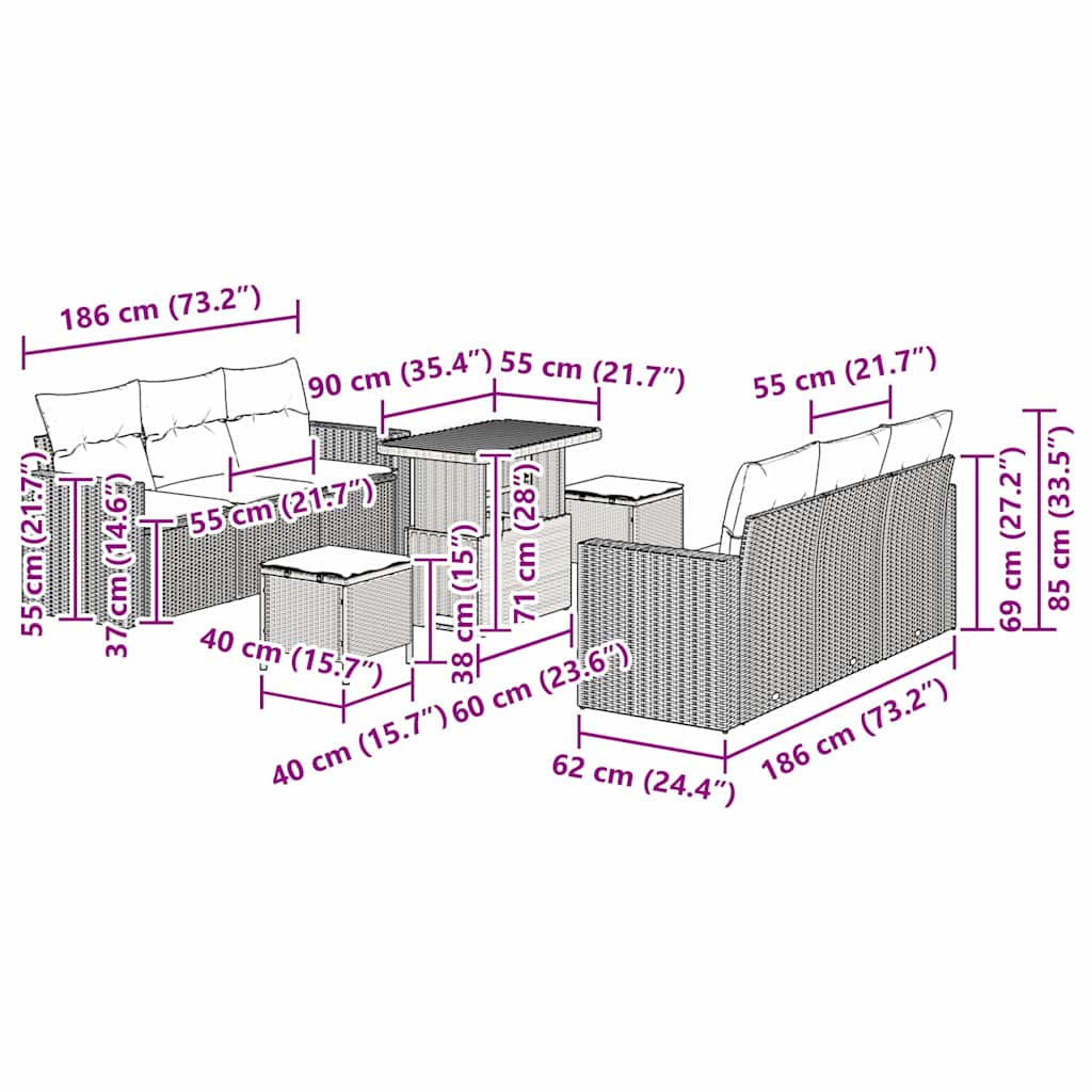 vidaXL Σετ Σαλονιού Κήπου 9 Τεμαχίων με Μαξιλάρια Μπεζ Ρατάν Ακακίας, vidaXL Σετ Κήπου 3 Τεμαχίων με Μαξιλάρια Μπεζ Ρατάν Ακακίας