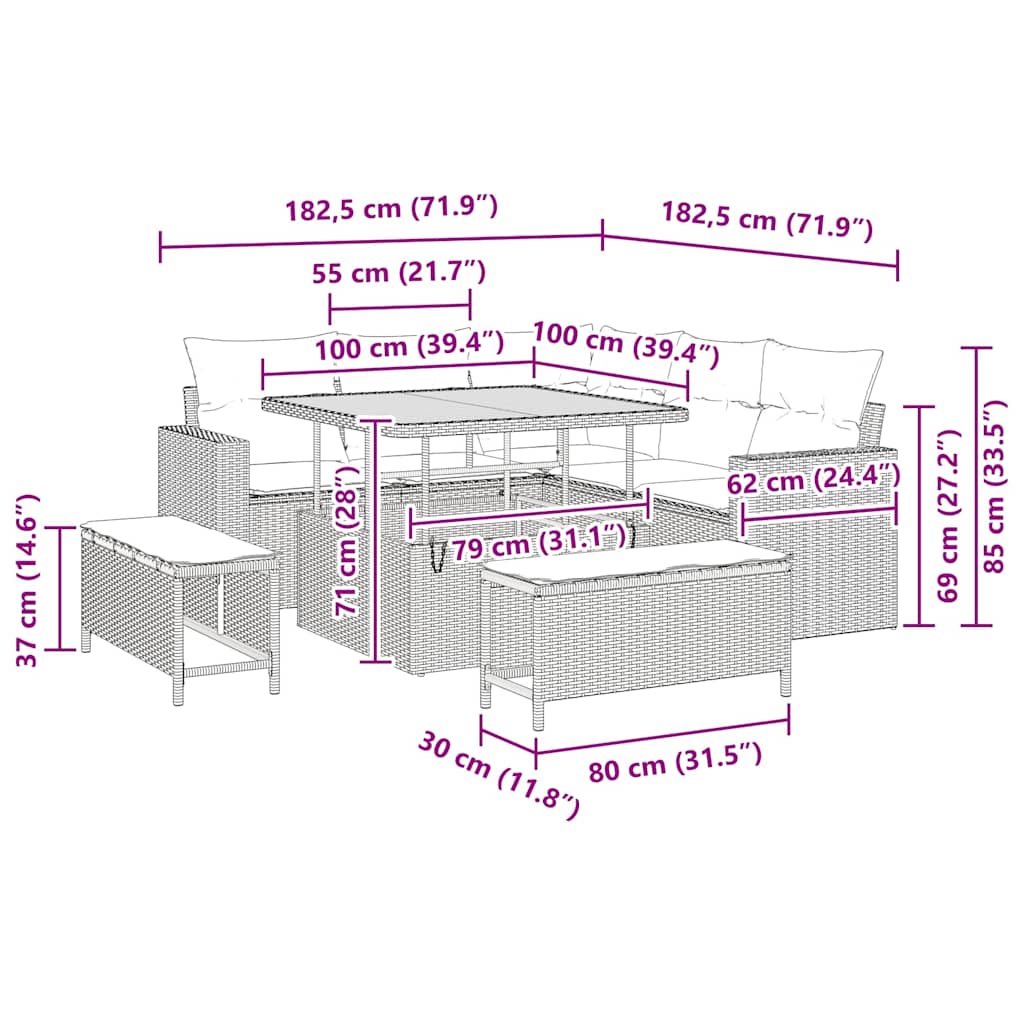 vidaXL Σετ Σαλονιού Κήπου 8 Τεμαχίων με Μαξιλάρες Μπεζ Πολυ Ρατάν Ακακία
