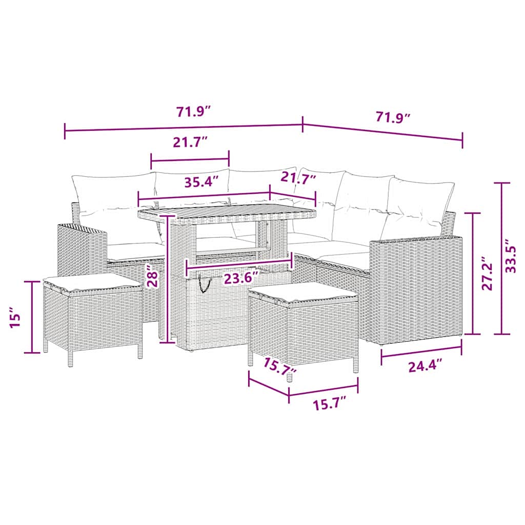 vidaXL Σετ Κήπου 8 Τεμαχίων με Μαξιλάρια Μαύρο Ρατάν Ακακίας