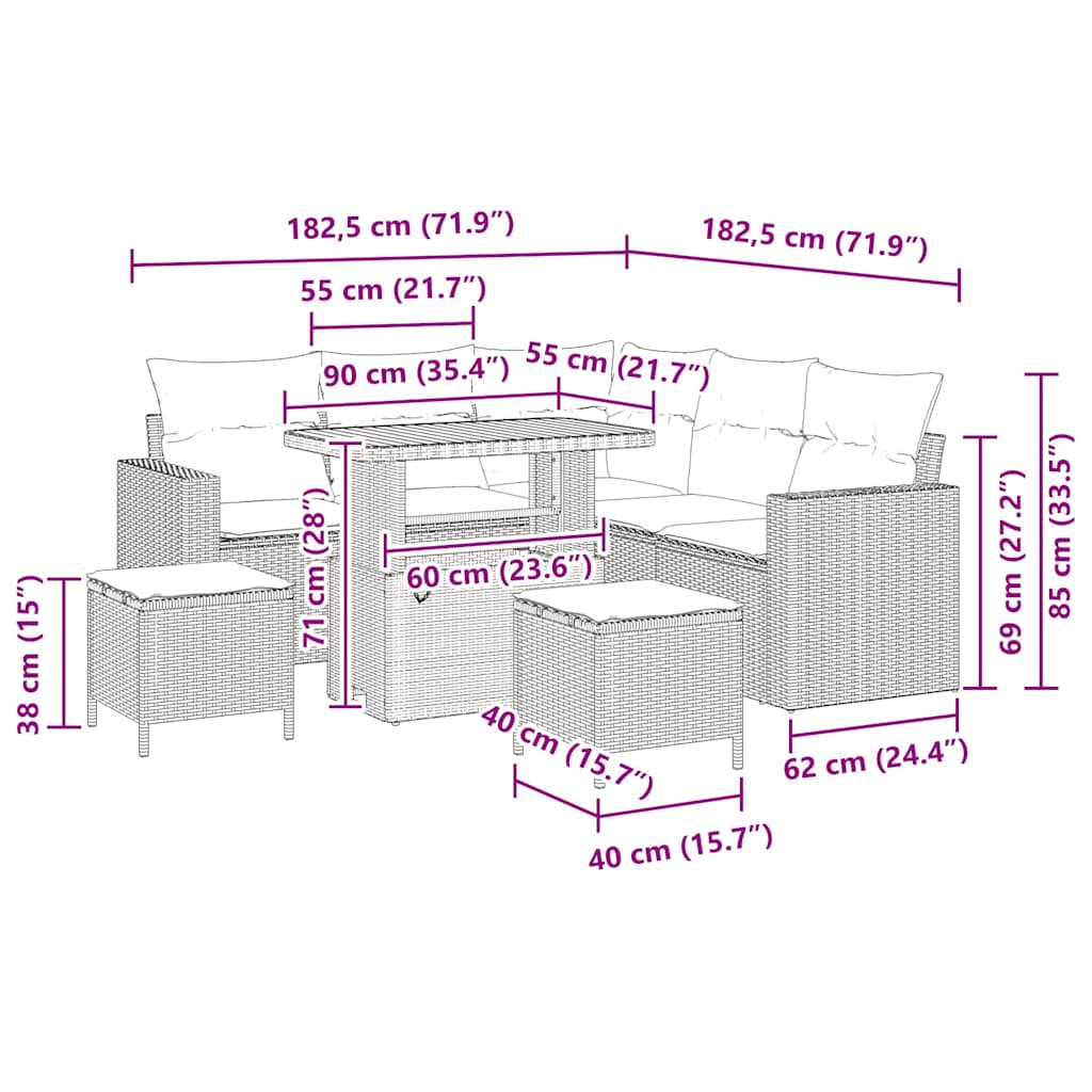 vidaXL Σετ Καναπέδων Κήπου 8 Τεμαχίων με Μαξιλάρια Μπεζ Συνθετικό Ράταν Ακακία