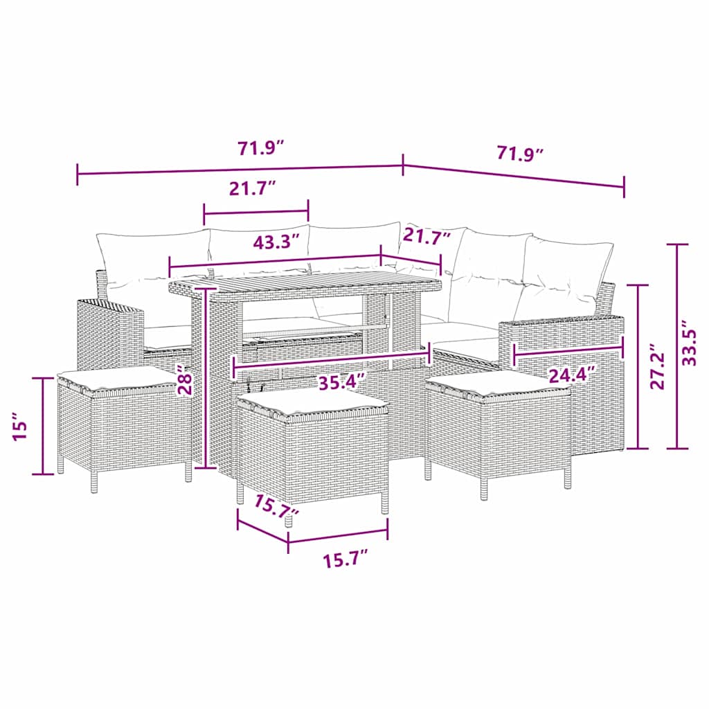 vidaXL Σετ Σαλονιού 9 Τεμαχίων Κήπου με Μαξιλάρια Μαύρο Πολυ Ρατάν Acacia