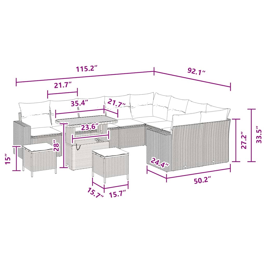 vidaXL Σετ Κήπου 12 τεμαχίων με Μαξιλάρια Μαύρο Πολυ Ρατάν