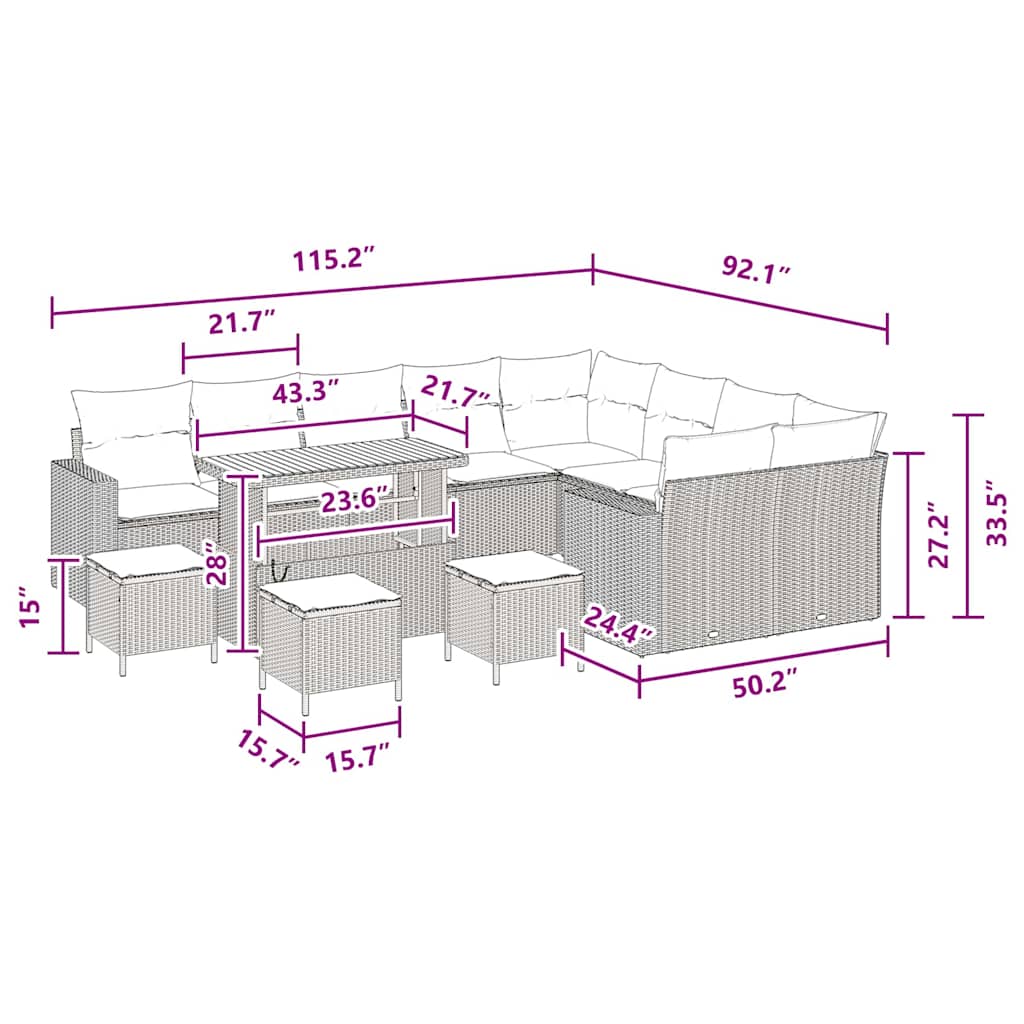 Σετ Καναπέ Κήπου 13 Τεμαχίων με Μαξιλάρια Μαύρο Πολυ Ρατάν Ακακία
