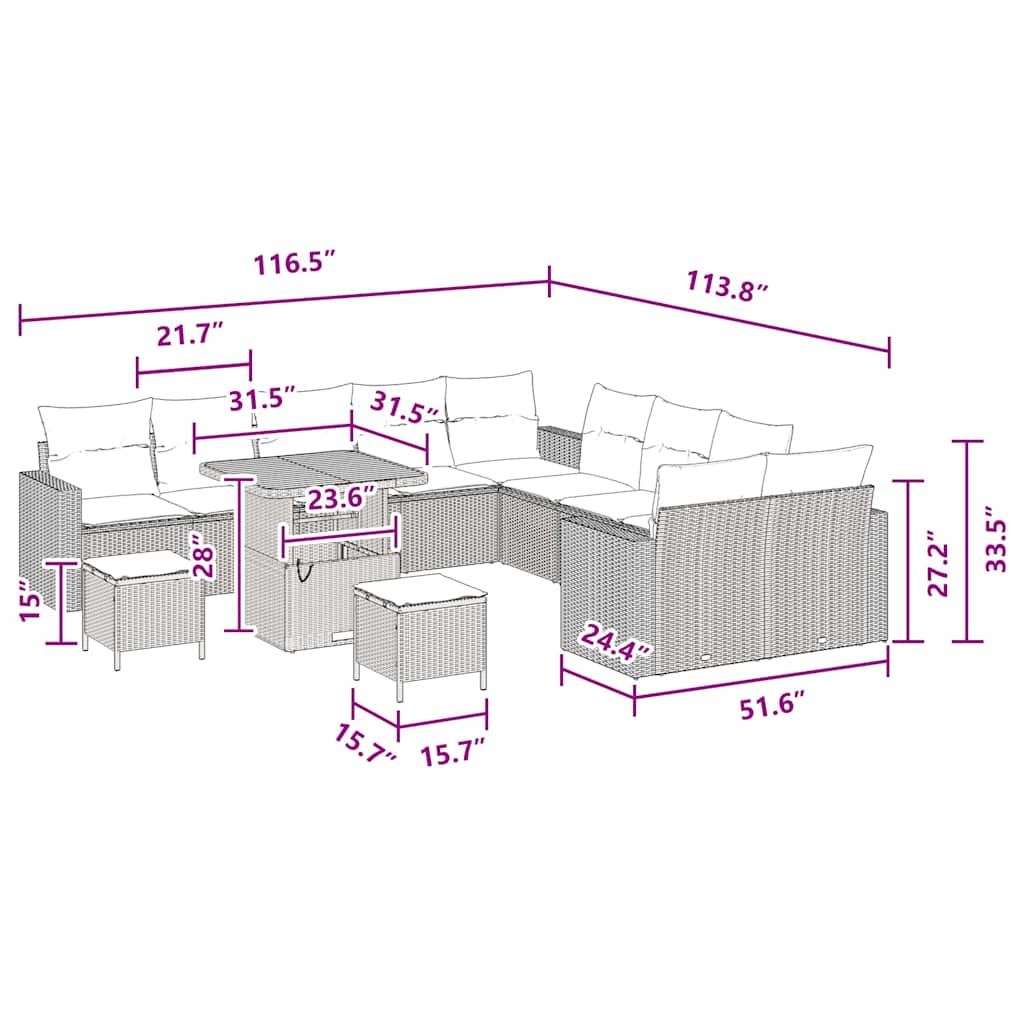 Σετ καναπέ κήπου 13 τεμαχίων με μαξιλάρια Μαύρο Ρατάν PE Ακακία