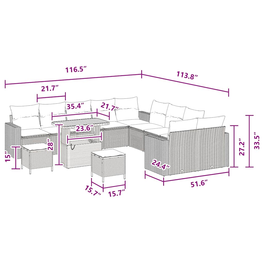 vidaXL Σετ Κήπου 13 Κομματιών με Μαξιλάρια Μαύρο Πολυ Ρατάν Ακακίας