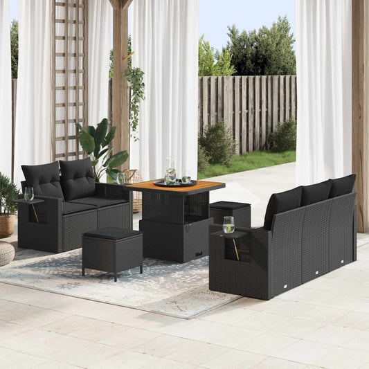vidaXL Σετ Καναπέ Κήπου με μαξιλάρι 8 pcs Μαύρο συνθετικό ρατάν