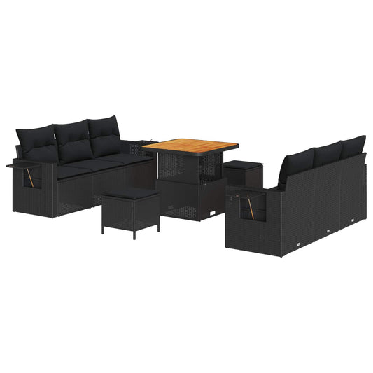 vidaXL Σετ Καναπέ Κήπου με μαξιλάρι 9 pcs Μαύρο συνθετικό ρατάν