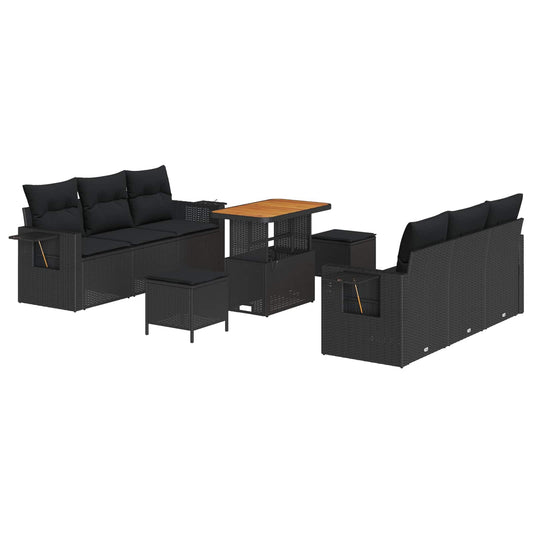 vidaXL Σετ Καναπέ Κήπου με μαξιλάρι 9 pcs Μαύρο συνθετικό ρατάν
