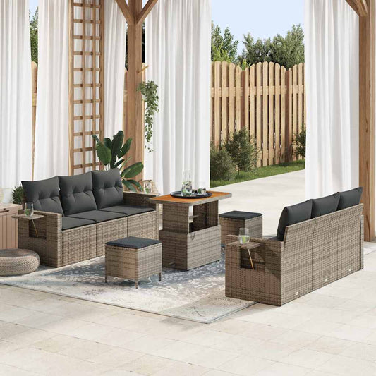 vidaXL Σετ Καναπέ Κήπου με μαξιλάρι 9 pcs Γκρι συνθετικό ρατάν