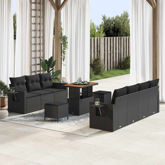 vidaXL Σετ Καναπέ Κήπου με μαξιλάρι 10 pcs Μαύρο συνθετικό ρατάν