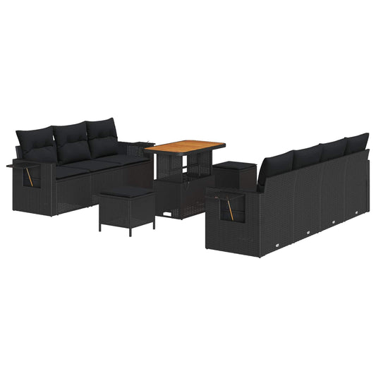 vidaXL Σετ Καναπέ Κήπου με μαξιλάρι 10 pcs Μαύρο συνθετικό ρατάν