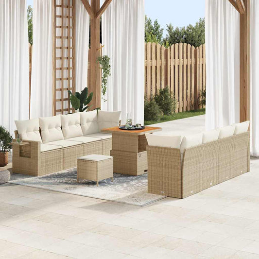 vidaXL Σετ Καναπέ Κήπου με αποθήκευση 11 pcs Μπεζ Πολυ ράταν
