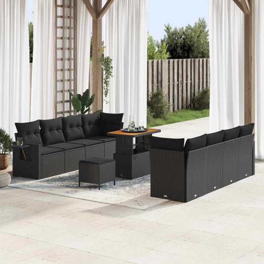 vidaXL Σετ Καναπέ Κήπου με μαξιλάρι 11 pcs Μαύρο Πολυ ράταν