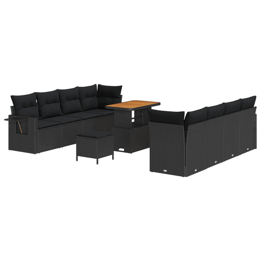 vidaXL Σετ Καναπέ Κήπου με μαξιλάρι 11 pcs Μαύρο Πολυ ράταν