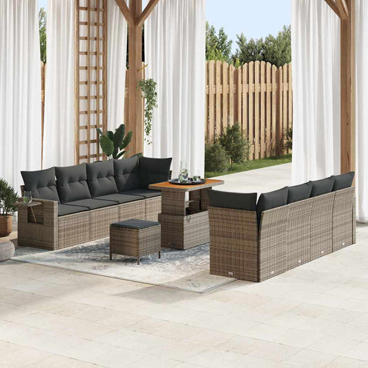 vidaXL Σετ Καναπέ Κήπου με μαξιλάρι 11 pcs Γκρι Πολυ ράταν
