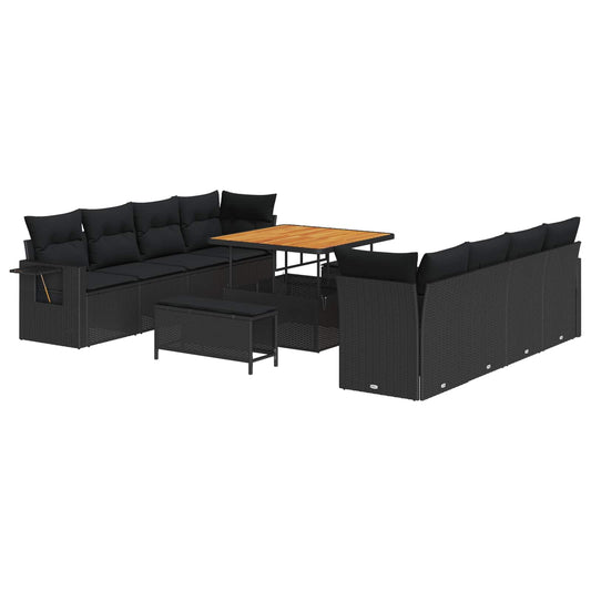 vidaXL Σετ Καναπέ Κήπου με μαξιλάρι 11 pcs Μαύρο Πολυ ράταν