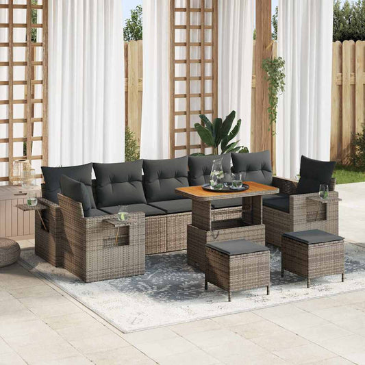 vidaXL Σετ Καναπέ Κήπου με μαξιλάρι 10 pcs Γκρι συνθετικό ρατάν