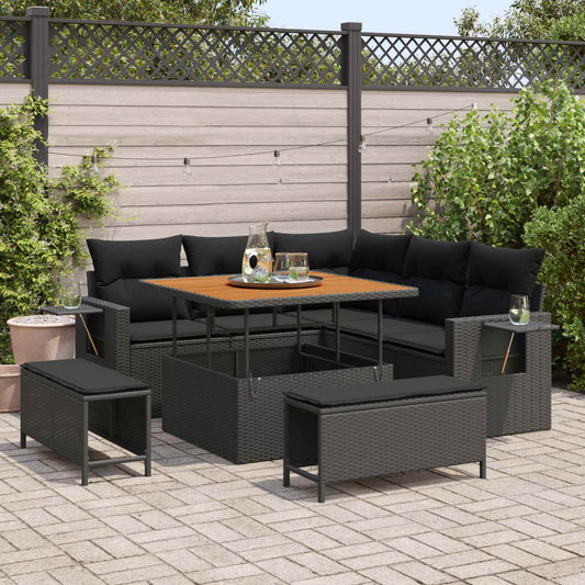 vidaXL Σετ Καναπέ Κήπου με μαξιλάρι 8 pcs Μαύρο συνθετικό ρατάν