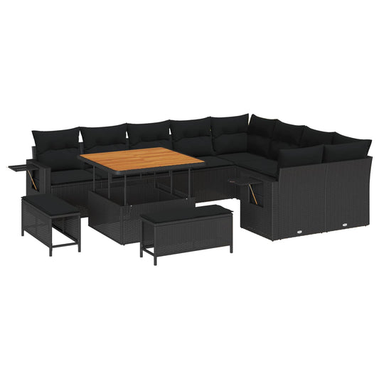 vidaXL Σετ Καναπέ Κήπου 12 pcs Μαύρο συνθετικό ρατάν