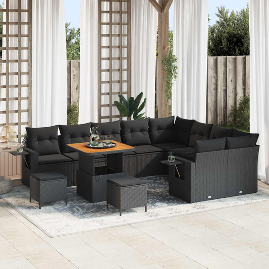 vidaXL Σετ Καναπέ Κήπου Ρυθμιζόμενο ύψος 12 pcs Μαύρο συνθετικό ρατάν