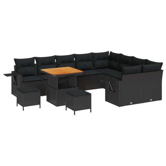 vidaXL Σετ Καναπέ Κήπου Ρυθμιζόμενο ύψος 12 pcs Μαύρο συνθετικό ρατάν