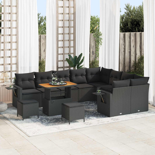 vidaXL Σετ Καναπέ Κήπου 12 pcs Μαύρο συνθετικό ρατάν