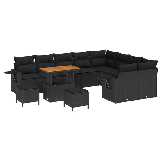 vidaXL Σετ Καναπέ Κήπου 12 pcs Μαύρο συνθετικό ρατάν