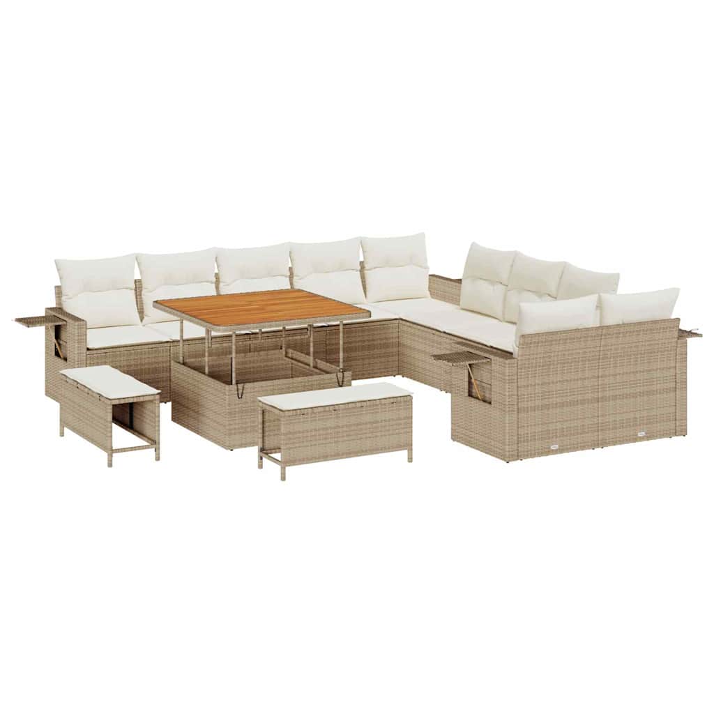 vidaXL 13 Piece Garden Sofa Set with Cushions Beige Poly Rattan Acacia