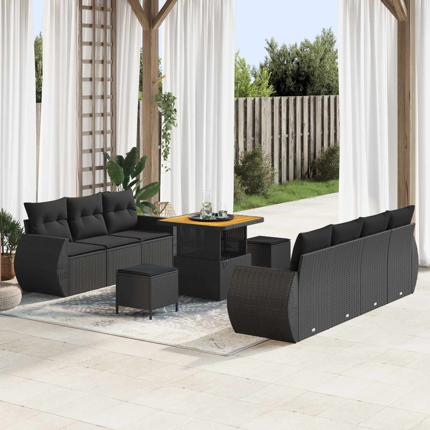vidaXL Σετ Καναπέ Κήπου με μαξιλάρι 10 pcs Μαύρο συνθετικό ρατάν