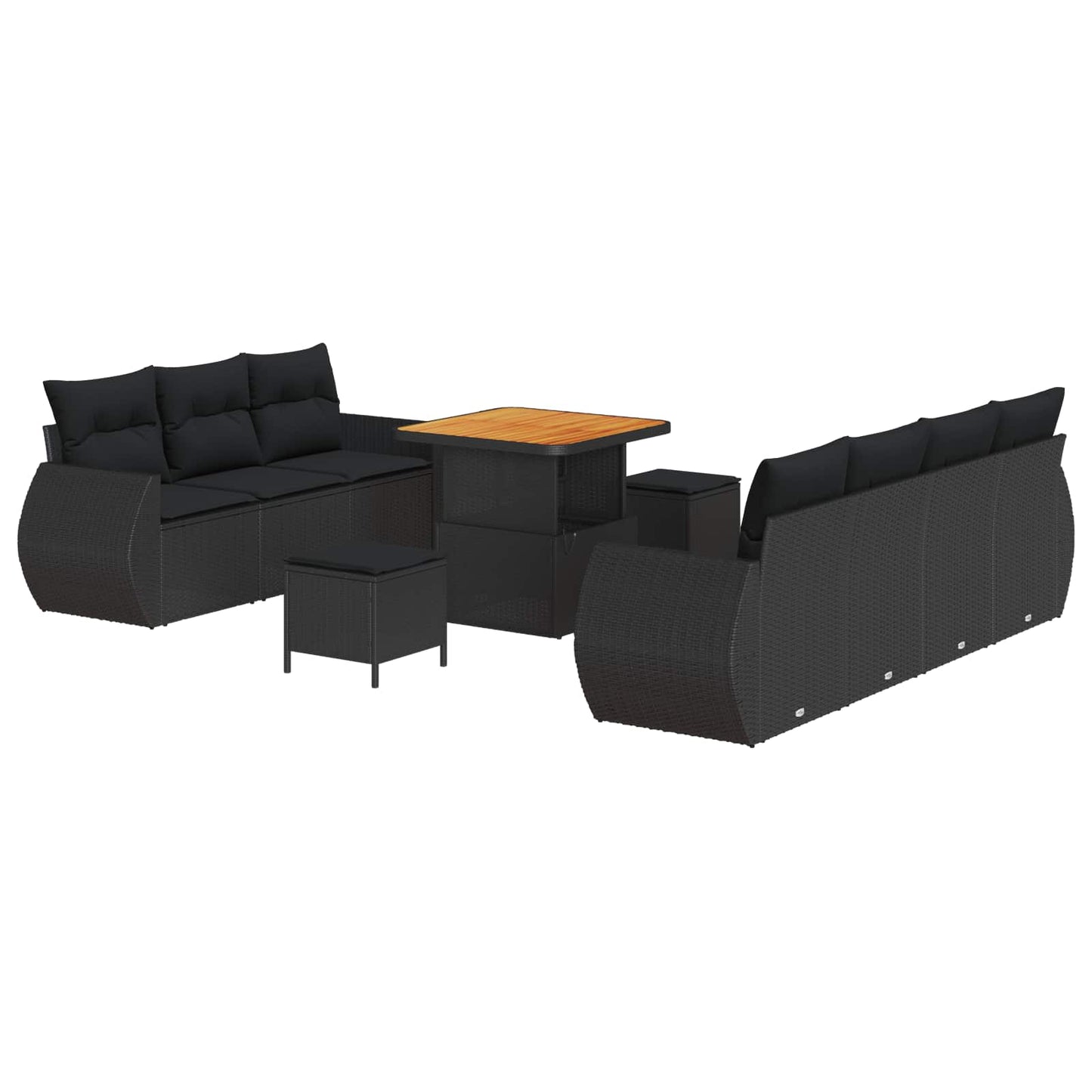 vidaXL Σετ Καναπέ Κήπου με μαξιλάρι 10 pcs Μαύρο συνθετικό ρατάν