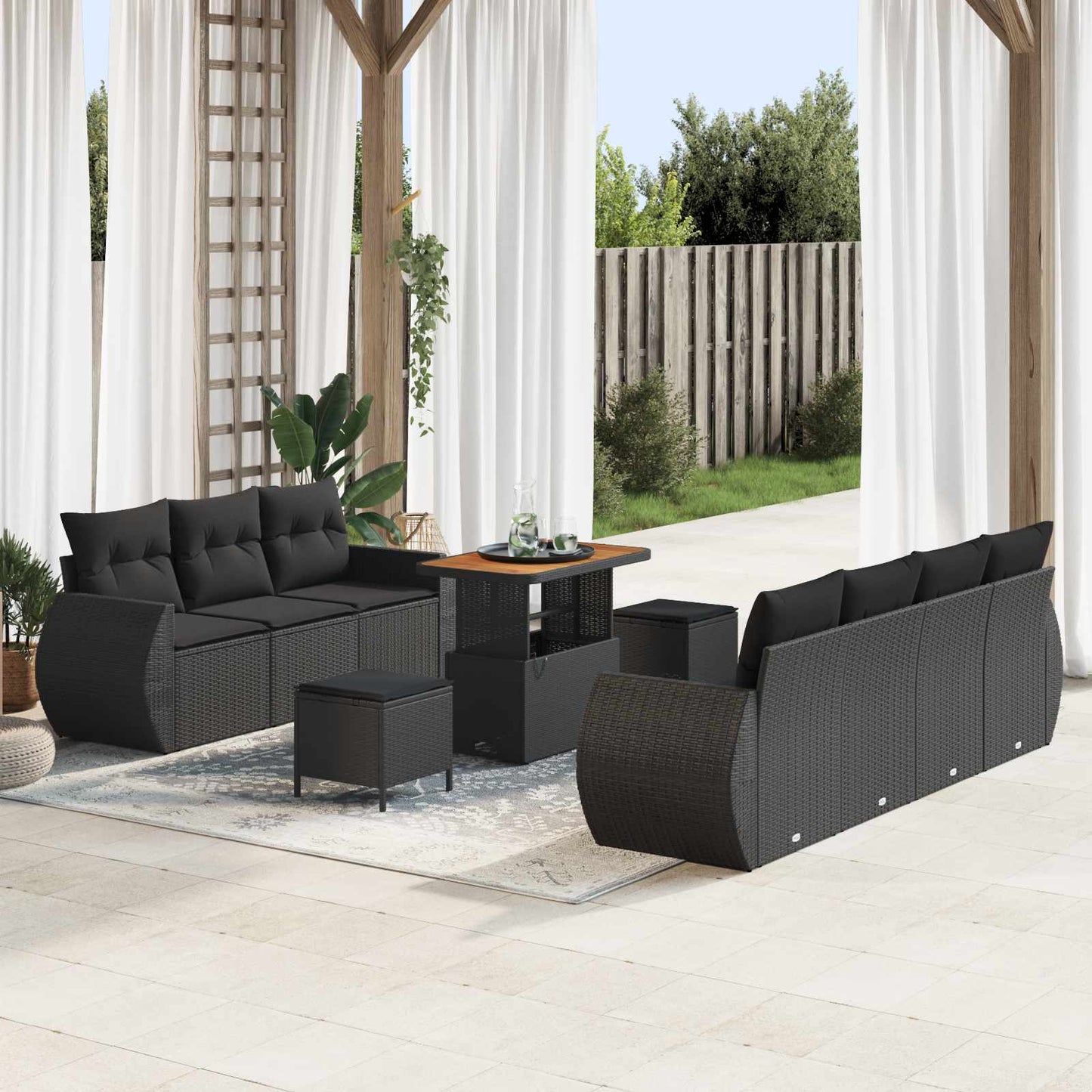 vidaXL Σετ Καναπέ Κήπου με μαξιλάρι 10 pcs Μαύρο συνθετικό ρατάν