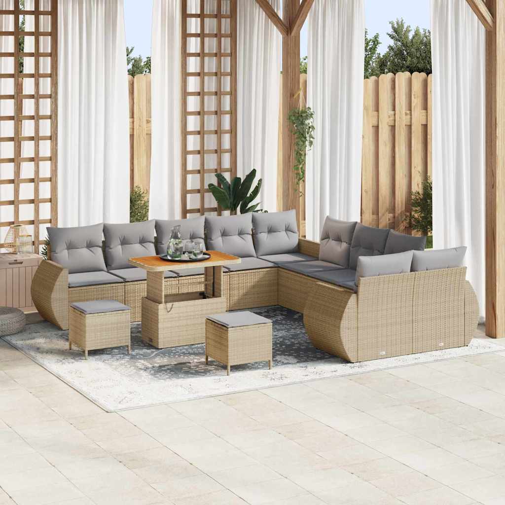 vidaXL 13 Piece Garden Sofa Set with Cushions Beige Poly Rattan Acacia
