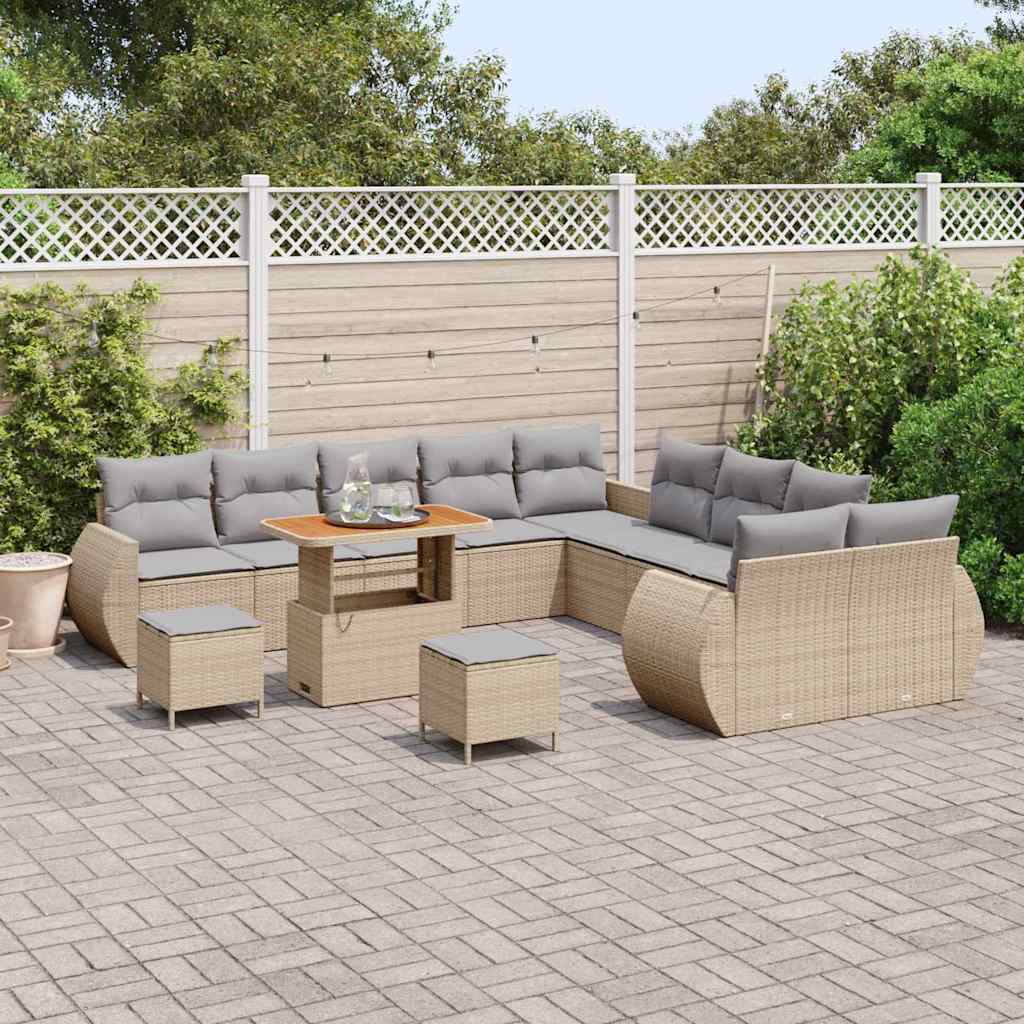 vidaXL 13 Piece Garden Sofa Set with Cushions Beige Poly Rattan Acacia