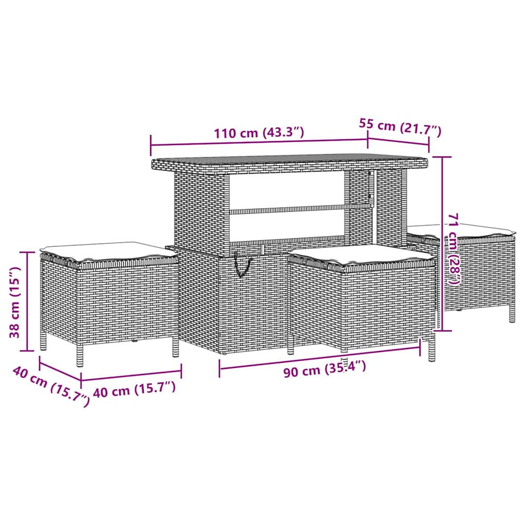Σετ 14 κομματιών καναπέ κήπου vidaXL με μαξιλάρια Μαύρο πολυ ρατάν Ακακία